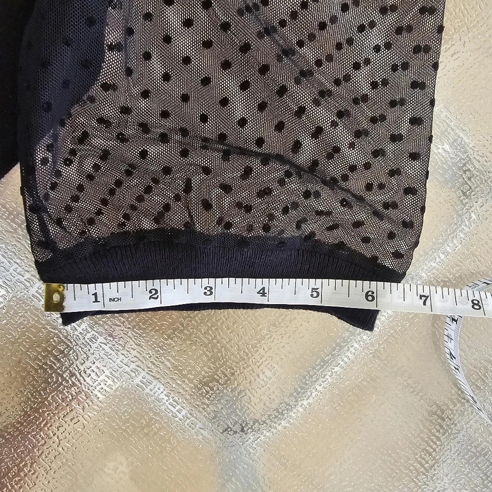 Annie Klein XL Casual Black Top with Sheer Polka Dot Sleeves - Picture 9 of 12